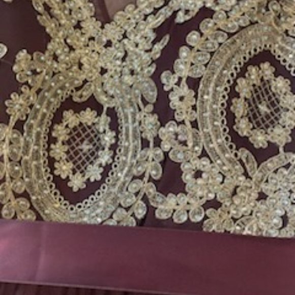 Maroon and Gold Formal Dress with loads of detail - Picture 5 of 16